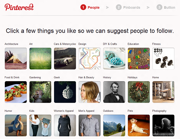 Assuntos e pessoas de interesse no Pinterest