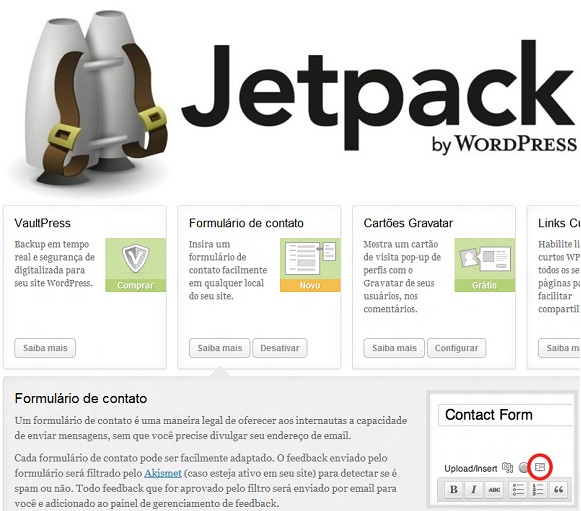 Plugin Jetpack formulário de contato para WordPress