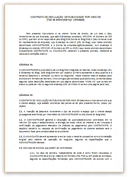 Modelo de Contrato entre seu Blog e anunciantes - [ Ferramentas Blog ]