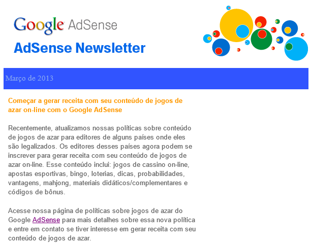 Boletim do AdSense sobre conteúdo sensível