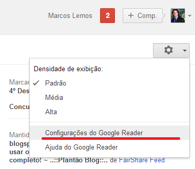 Configurações do Google Reader