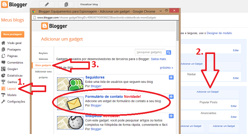 Gadget Formulário de Contato para Blogger