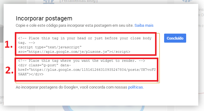 Código para incorporar postagem do Google+ no Blog