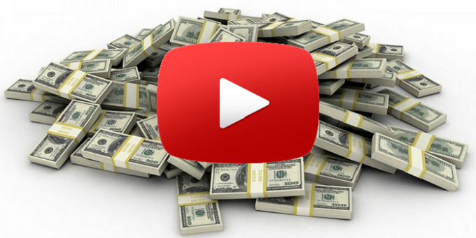 Play do Youtube com dinheiro ao fundo.