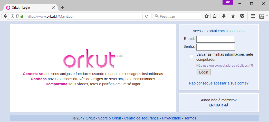 Página do novo Orkut