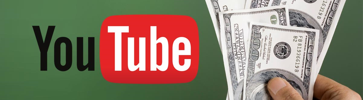 Logo do Youtube com uma mão segurando dinheiro.